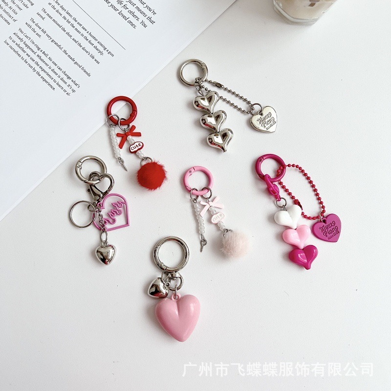 新款ins冷淡甜酷辣妹爱心桃心钥匙扣女款小众钥匙链高级感小挂件|undefined