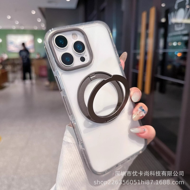 适用苹果17promax透明手机壳360旋转磁吸支架 iPhone16全包保护套|undefined