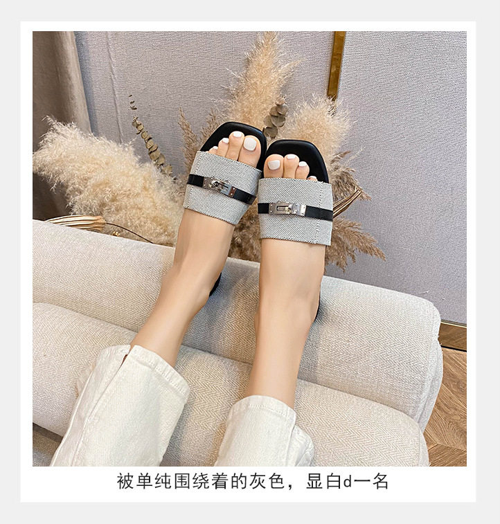 Dép sandal nữ quai ngang đế bằng, dép xỏ chân mùa hè đi ngoài trời — Màu xanh lam, Màu xám chi tiết 11