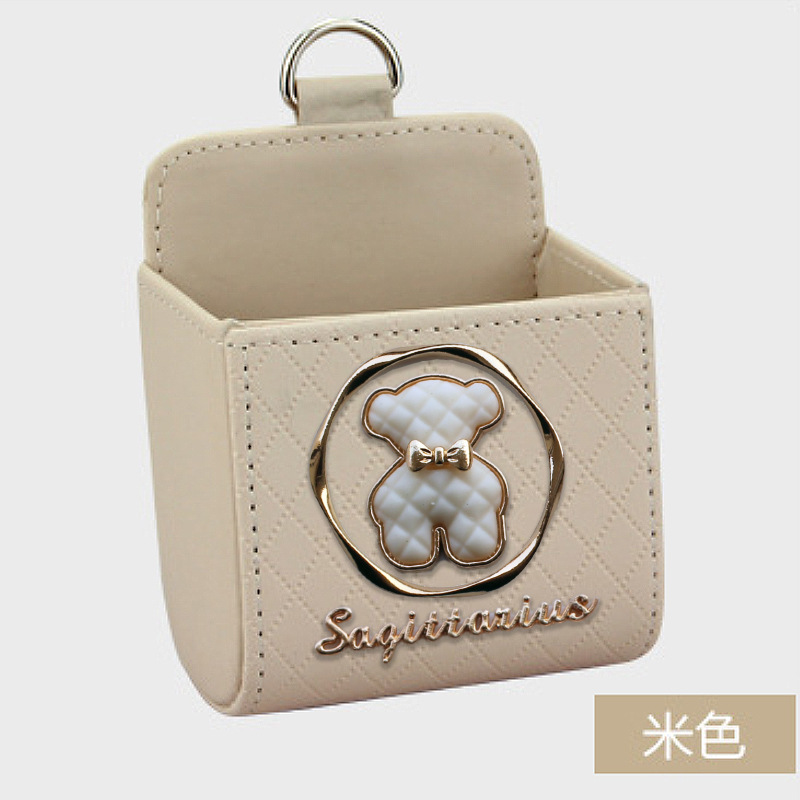 Bolsa de almacenamiento de salida de aire del automóvil bolsas de colgar de teléfonos móviles creativas de metal osos pequeños cajas de almacenamiento de artículos de automóvil almacenamiento de suspensión