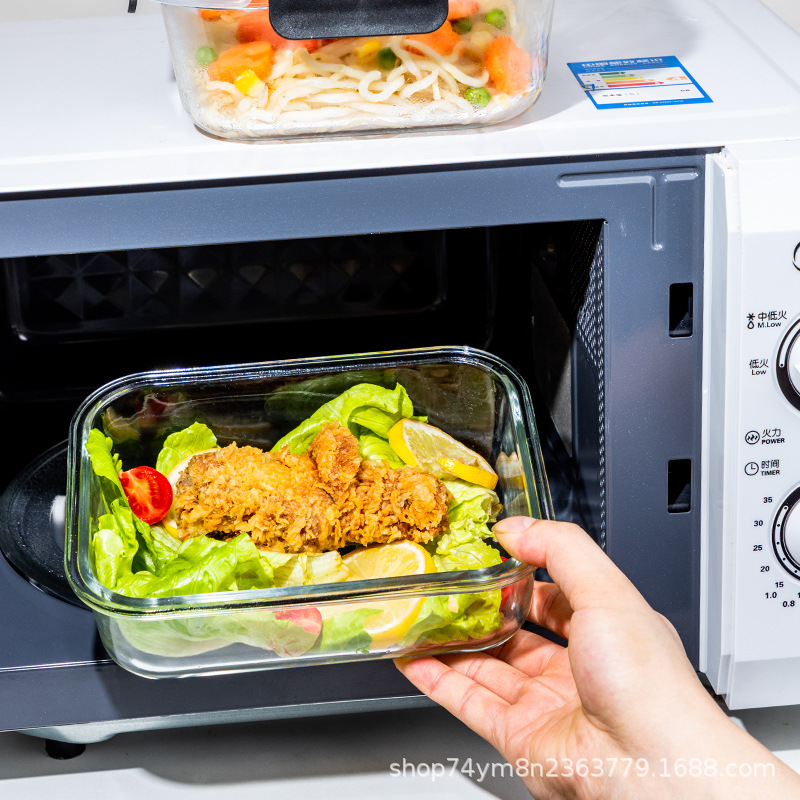 Fiambrera de vidrio con alto contenido de borosilicato, caja de mantenimiento fresco, tazón, horno microondas, caja de almuerzo para trabajadores de oficina general, tapa del eje del refrigerador, resistente al calor