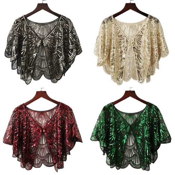 1920S vintage shawl women sequins beaded dress small waistcoat lace mesh cross-border Europe and the United States foreign trade Amazon