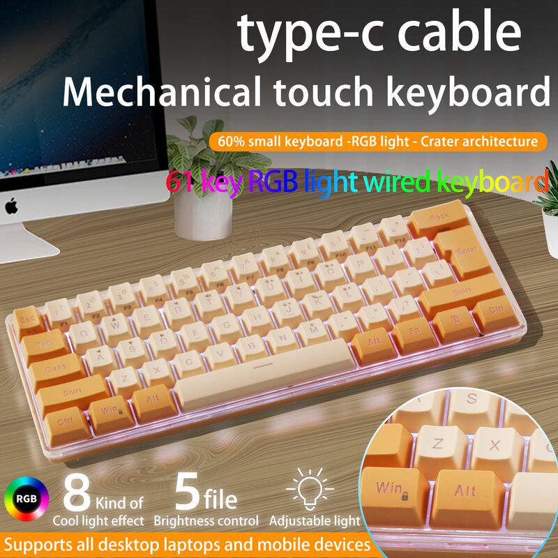 Customized 61-Key Color Matching Rgb Light High-Value Mechanical Feel Tpc Line Compact Gaming Membrane Keyboard Cross-Border