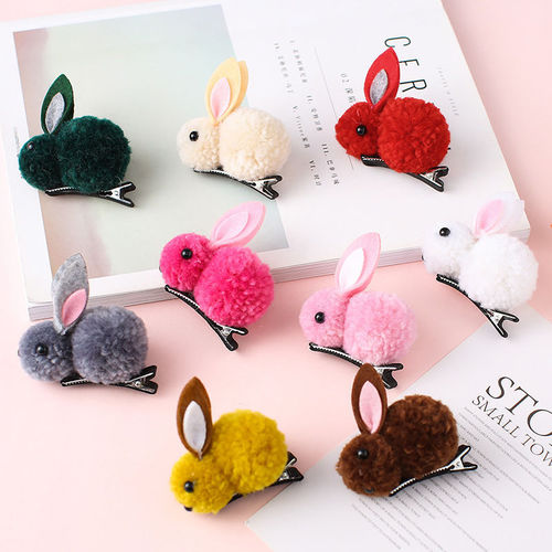 Korean version of children's rabbit plush hairpin for girls, cute duckbill hairpin, baby's hair-free autumn and winter hairpin treatment