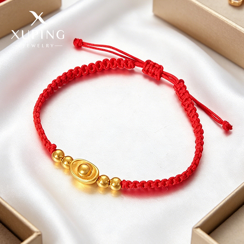 Xuping brazalete de cuerda roja tejida a mano acero inoxidable 24k accesorios de bola de oro imitación joyas de lujo ligeras al por mayor mujeres