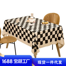 定制棋盘格桌布网红拍照轻奢餐桌布家用长方形装饰台布民宿布艺