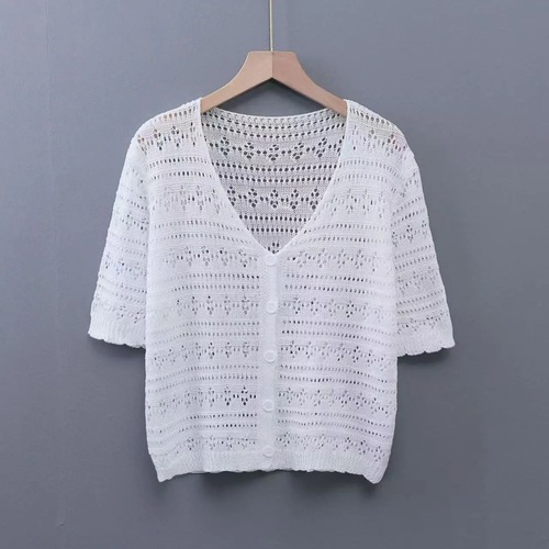 Summer Short Sleeve Mesh Top, Thin Knit Sheer Ladies' Open-Front Cardigan, Outerwear Pair with Camisole Dress, Trendy