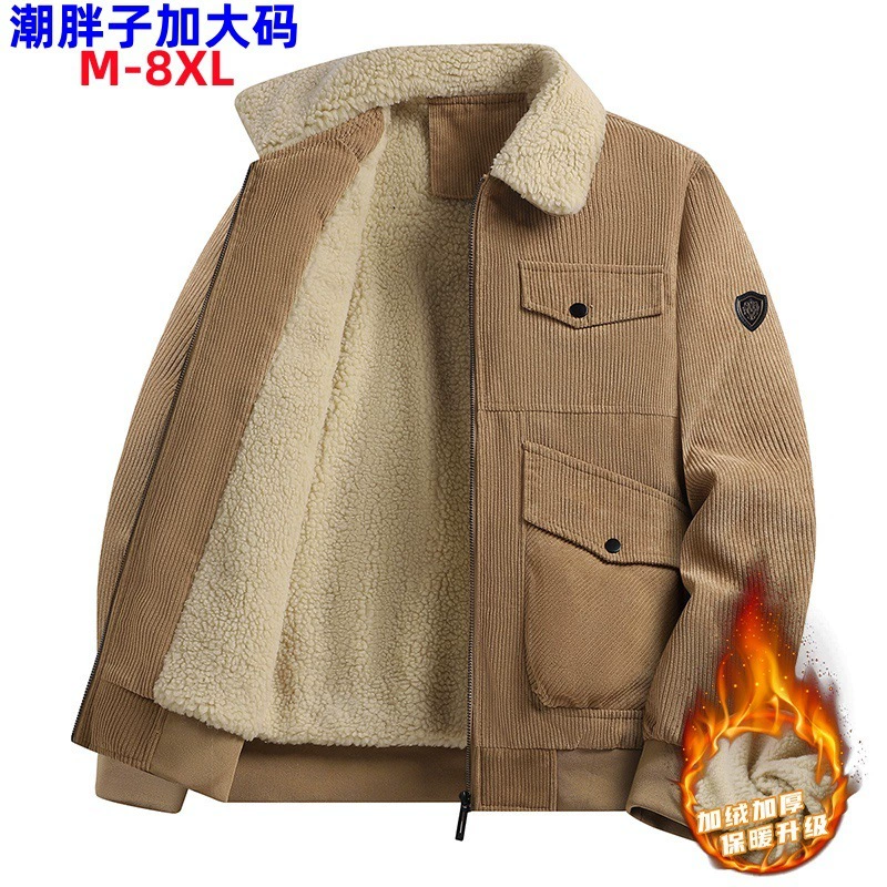 Men's corduroy velvet keep warm down jacket, plus size