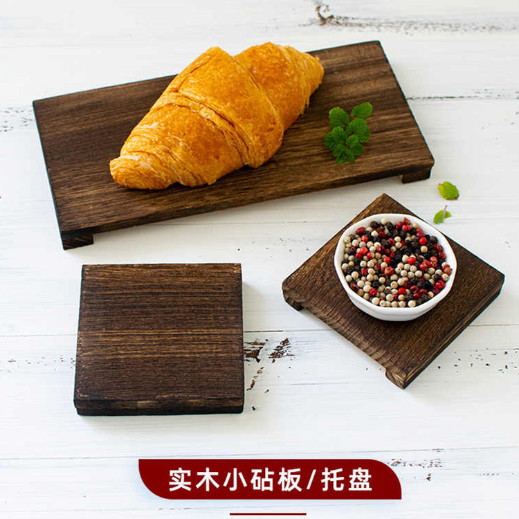 Madera maciza pequeña tabla de cortar estilo retro hermosa comida foto bandeja rectangular de madera apenada estera de té de madera accesorios de fotografía