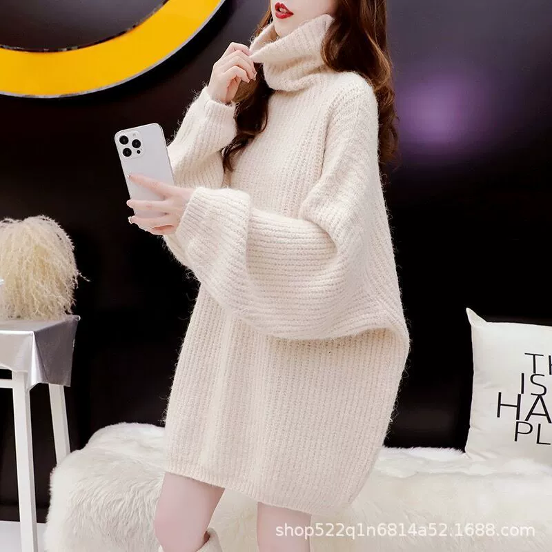 Осенний и зимний новый корейский ленивый свитер с высоким водолазом