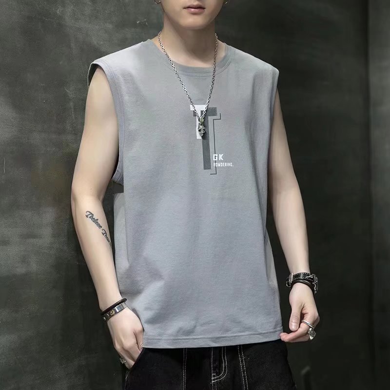 Summer thin vest for men, sleeveless t-shirt, trendy casual youth sports fitness sweatshirt for men.
