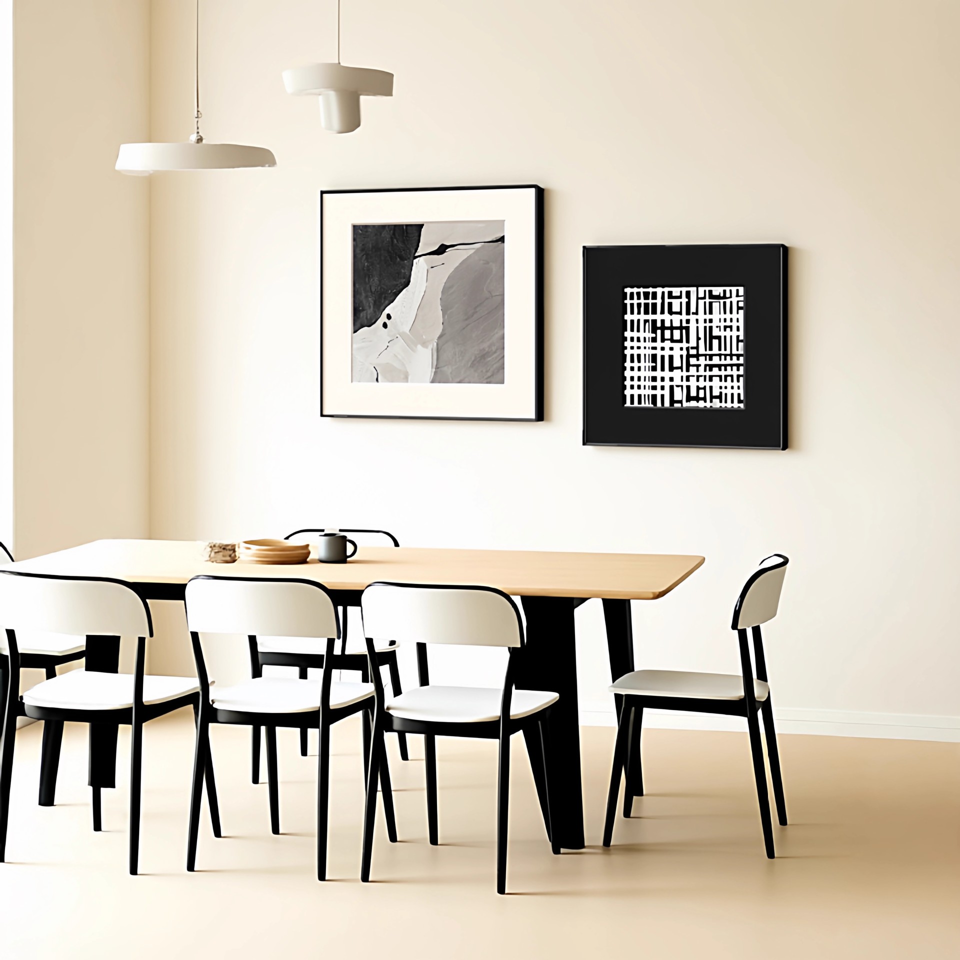 Modern Minimalist Restaurant Decorative Painting Black and White Normcore Dining Table Wall Mural High-End Abstract Bedroom Living Room Hanging Painting