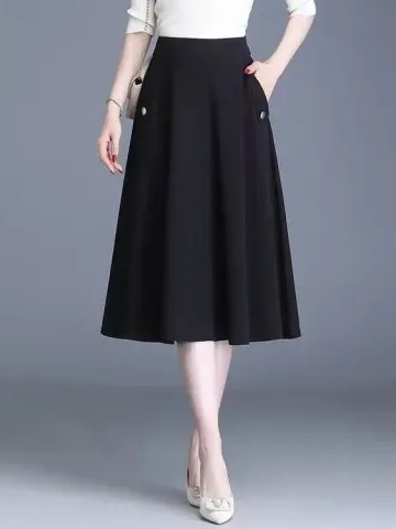 Spring 2025 New Pockets Word Skirt Mid-Length Elegant Versatile Elastic Waist Semi-Cut Skirt for Girls and Boys