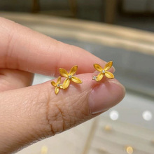 金色不对称花朵耳钉女轻奢气质锆石小花耳饰女生礼物新款抖音代发