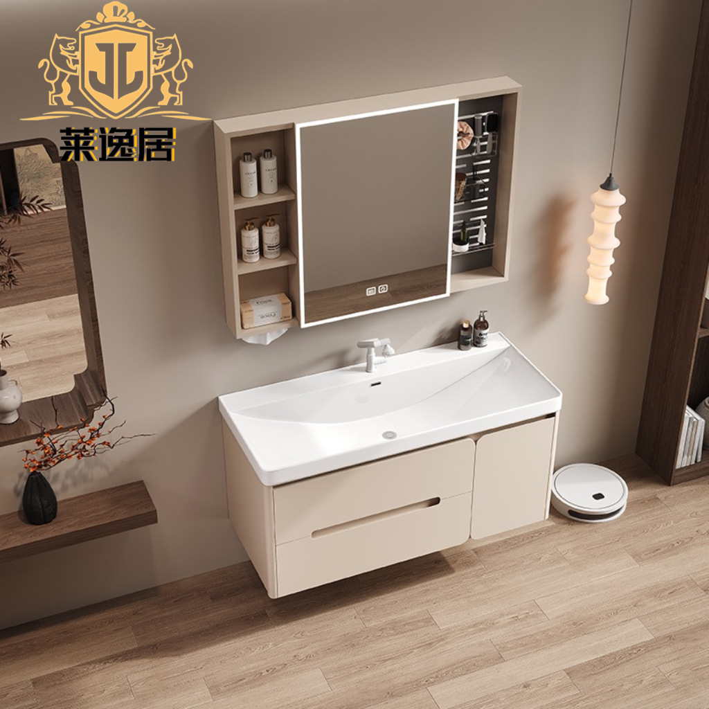 新款简约浴室柜组合加厚蜂窝铝陶瓷一体盆洗漱台盆卫生间镜柜组合