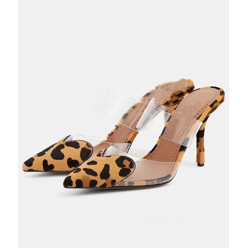 2024 foreign trade new fashion stiletto heel pointed high heels patent leather calf leather heart-shaped mules shoes sexy sandals for women