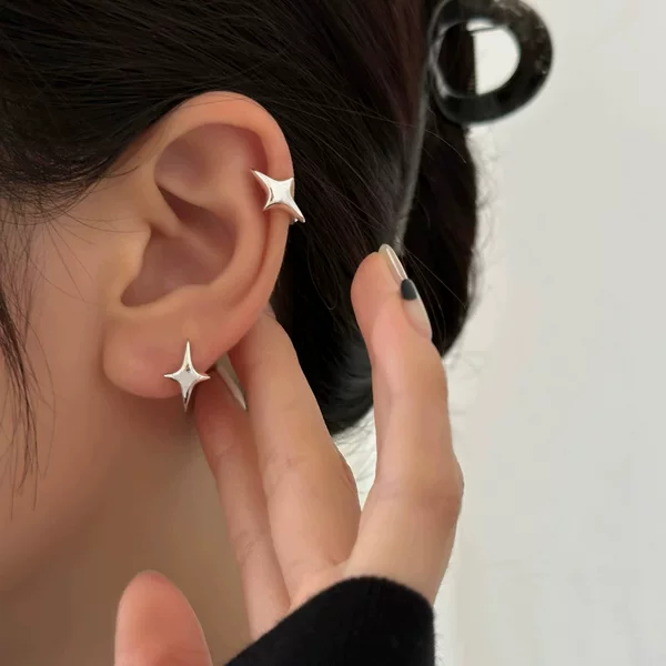Artistic selection fashion commuter cross star earrings personality hip hop street style glossy star ear ring four Awn star ear buckle