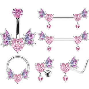 Gaibei European and American Cross-Border Wings Key Navel Ring Navel Nail Navel Ornament Heart-Shaped Nose Nail Breast Ring Ear Nail Butterfly Ear Bone Nail