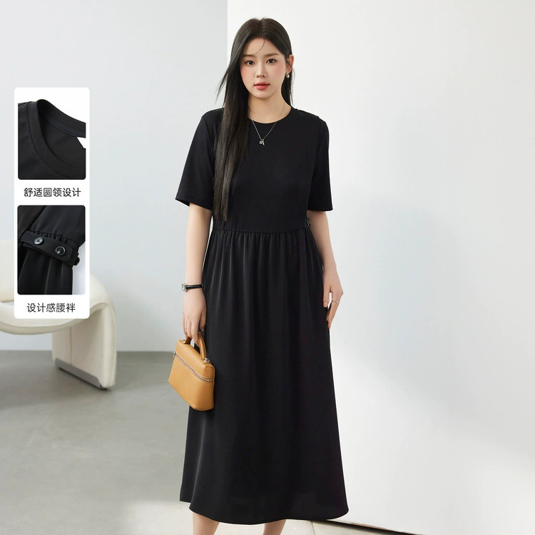 Слепое шоу большой размер женской одежды простой и щедрый, расслабляющий живот, тонкое и сродное платье жирное mm2024 летнее новое