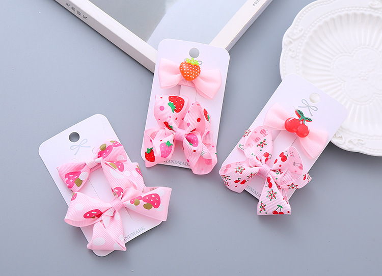 20g Weight Hair Clip Hair Accessories Type Yes Quantity Daily, Street Occasion Cherry, Strawberry, Bow Knot Pattern Girl'S Gender Sweet Style Girl's Sweet Cherry Strawberry Bow Knot Cloth Hair Clip 2