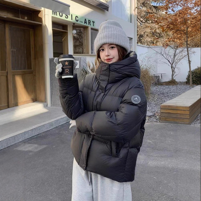Winter Short Bread Down Jacket Women's Thickened Hooded Japanese and Korean Simple plus size Pinghu White Duck Down High-end Thin New