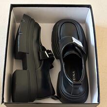 黑色乐福鞋女厚底一脚蹬2025春秋新款法式日系JK配裙子增高小皮鞋