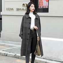 VARY毛呢外套女中长款2024韩版时尚宽松双面羊毛格子流行呢子