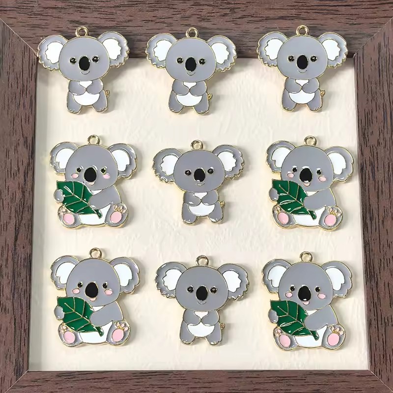 Alloy Oil Drop Leaf Koala Animal Pendant DIY Cartoon Cute Necklace Earrings Keychain Accessories Pendant