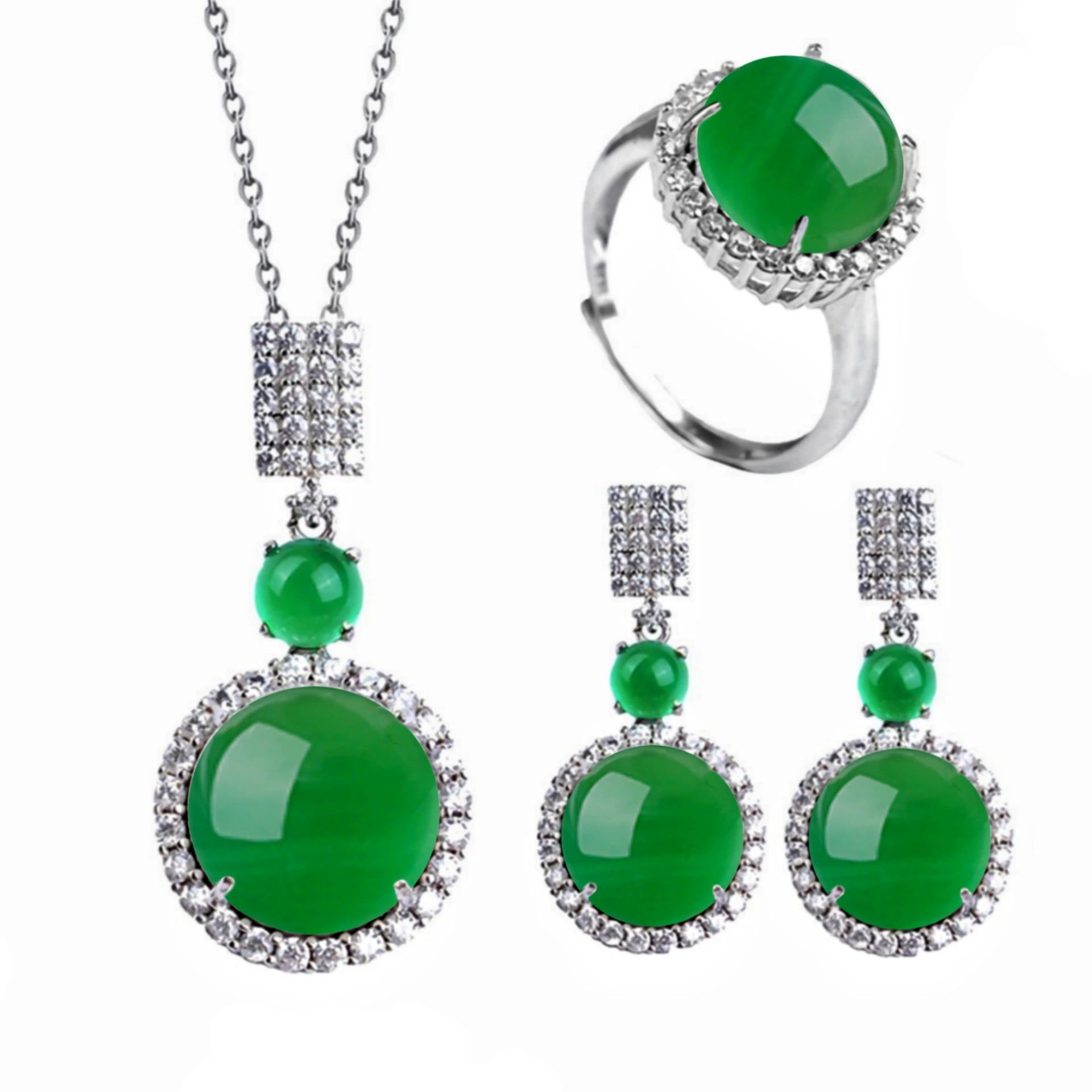 Fashionable natural ore jade, earrings, ring, pendant, necklace, jewelry, set, 3 piece set
