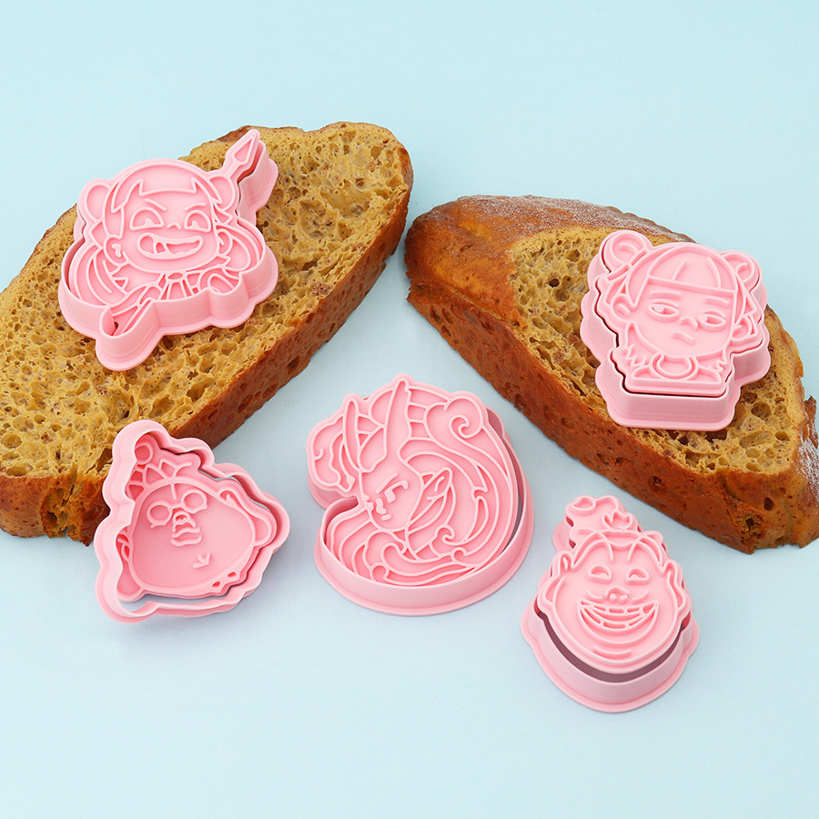 Molde de galletas de Nezha simulado, herramientas de repostería con diseños de dibujos animados de Ao Bing, Ao Guang, Shen Gongbao, Shijin y Bestia del Límite de la Emperatriz