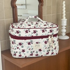 跨境酒红花朵灯芯绒化妆包新款ins 风大容量旅行护肤品杂物收纳包