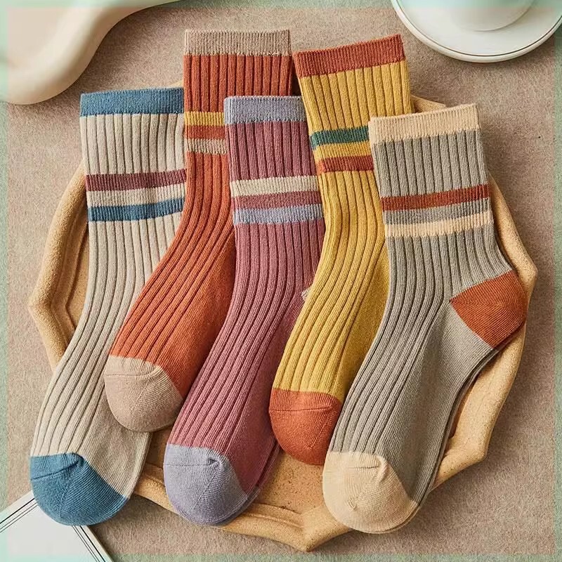 Factory wholesale socks Korean style cotton socks mid-calf Japanese autumn and winter women's striped knitted mid-calf socks comfortable breathable Factory wholesale socks Korean style cotton socks mid-calf Japanese autumn and winter women's striped knitted mid-calf socks comfortable breathable