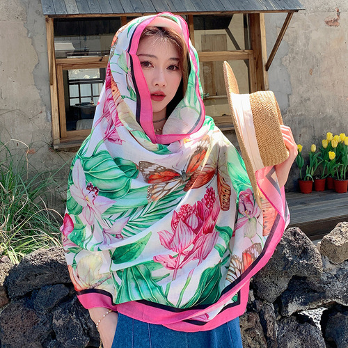 Versatile sun protection cloak for spring and summer travel, check-in and photo taking, breathable outer cloak, cotton and linen printed personalized travel shawl
