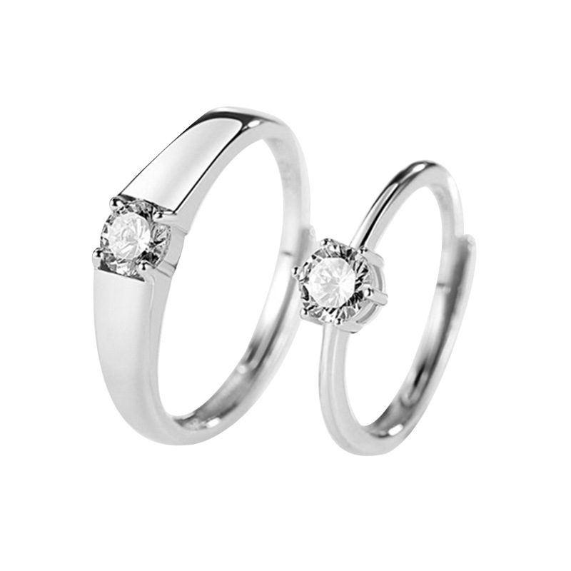 Anillo de pareja de plata esterlina S925 con apertura ajustable