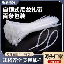 百条包装卡扣式尼龙扎带多规格固定束线带独立包装黑白色厂家批发