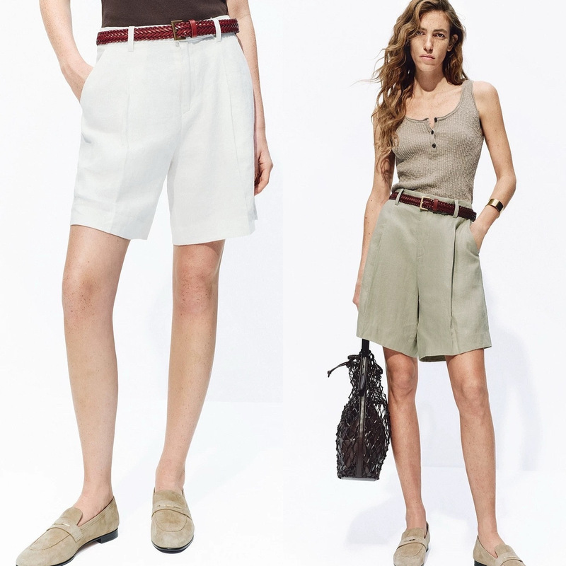 [Same Style as in the Mall] 2026 Summer New French Normandy Linen Mid-Waist Loose-Fitting Five-Point Trousers 0014