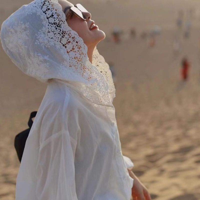镂空钩花连帽衬衫女2025年夏季新款防晒衬衣独特小众别致好看上衣|undefined