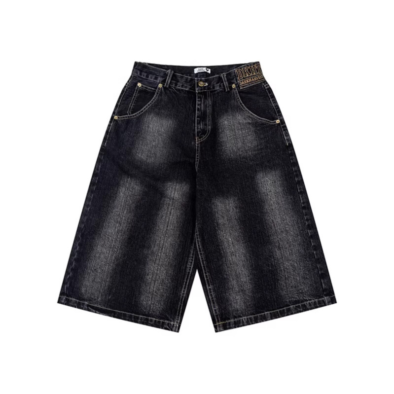 Unisex Vintage Paris Buckle Denim Capri Pants With Bamboo-Joint Wash, Relaxed Fit Over-Knee Shorts For Summer_mkmklike.com