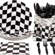 赛车主题派对用品黑白格生日用品派对餐具套装成人生日派对黑白格