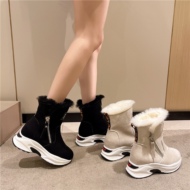 2023 Winter New Round Head Plush Thermal Side Zipper Low Barrel Flat Bottom Casual Student Women's Snow Boots_voghion.com