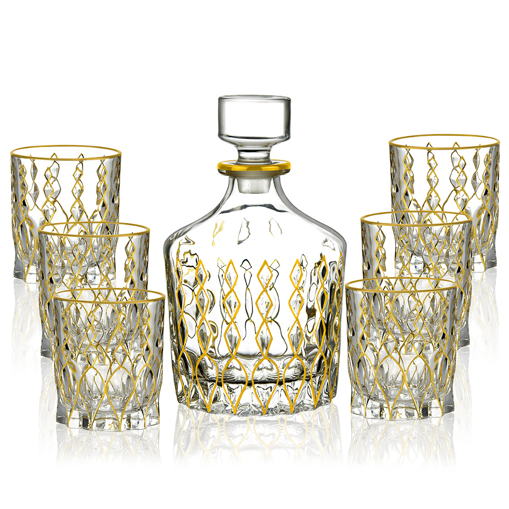 祥兴金像 新款手工描金威士忌酒具套装 7件套仿古醒酒器套装 家用