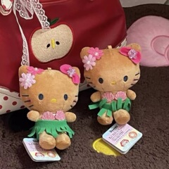 ブラックレザーハワイアンフラワーヘロキティペンダントぬいぐるみハローキティktキーホルダーペンダント
