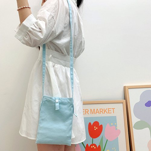 Simple solid color niche crossbody canvas small bag portable mobile phone bag women's crossbody small square bag for mobile phone
