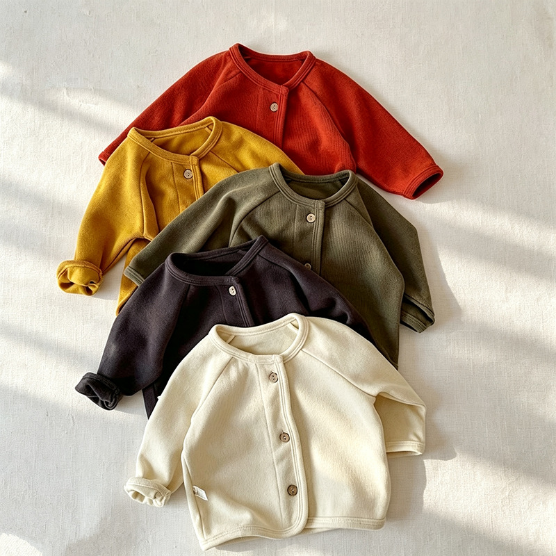 Spring and Autumn Children's Outerwear, Baby Infant and Toddler Trendy Japanese and Korean Style Solid Color Cardigan, Summer Thin Air Conditioning Cardigan