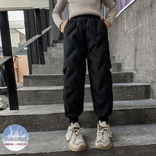 女童棉裤冬季外穿夹棉一条过冬一体绒儿童羽绒棉三层加厚加绒裤子