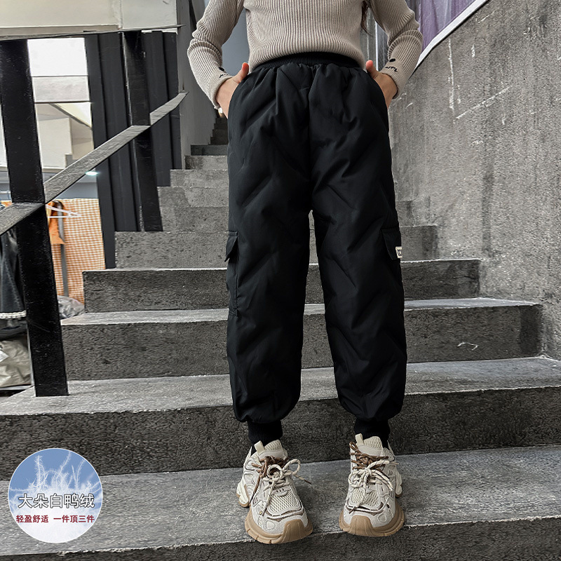 女童棉裤冬季外穿夹棉一条过冬一体绒儿童羽绒棉三层加厚加绒裤子