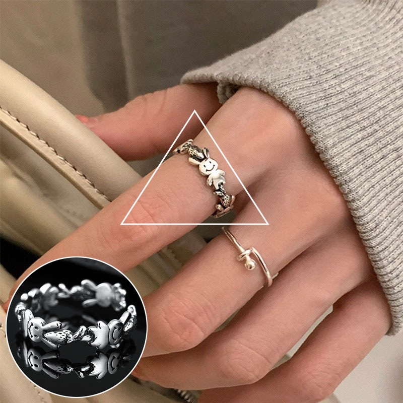 Las mujeres de estilo coreano S925 plata tridimensional anillo encantador retro de moda elegante carta anillo abierto hip hop anillo de dedo índice moda