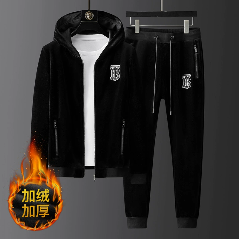 Двухсторонний золотой бархатный спортивный набор мужской осенний и зимний бархатный толстый пальто зимний кардиган набор из двух частей