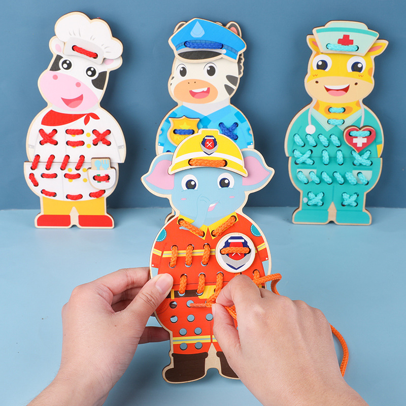 Cross-border new threading game children's fine action practice cartoon animal animal professional cognitive threading toys