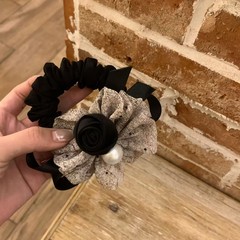 韩版新款麻料玫瑰花褶皱蝴蝶结发绳女森系高级感发圈后脑勺头饰